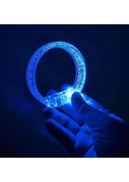 Mavi LED Işıklı Baskı Yapılabilen Pilli Bileklik Bilezik 1,5 cm Genişlik