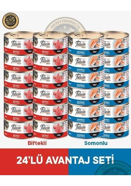 Biftekli-Somonlu Yetişkin Kedi Konservesi 24X85GR