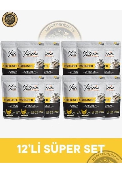 Pouch Kısırlaştırılmış Tavuklu Yaş Kedi Maması 12X85GR