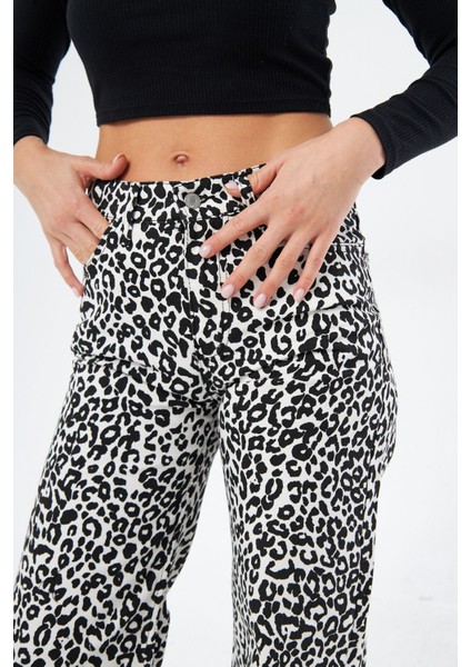 Kadın Leopar Desenli Yüksel Bel Geniş Paça Palazzo Pantolon fiyatları