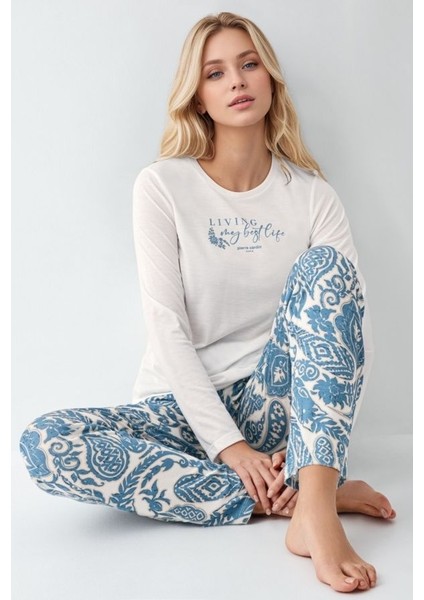 Kadın Giyim Modal & Pamuk Uzun Kol 2'li Beyaz Pijama Takımı fiyatları