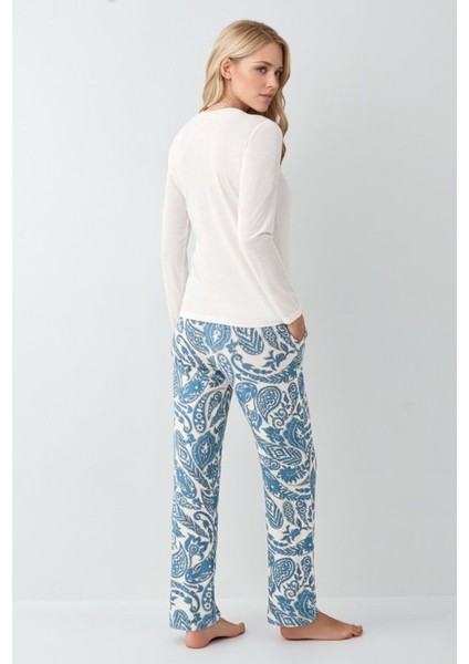 Kadın Giyim Modal & Pamuk Uzun Kol 2'li Beyaz Pijama Takımı fırsatları