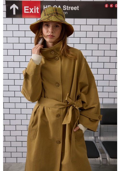 Funnel Uzun Trençkot Zeytin