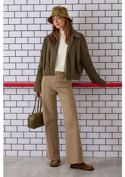 Pile Detaylı Poliviskon Ceket Haki fiyatları