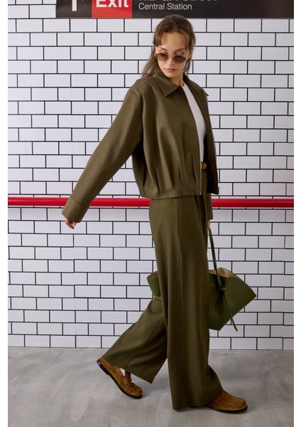 Pile Detaylı Poliviskon Ceket Haki fırsatları