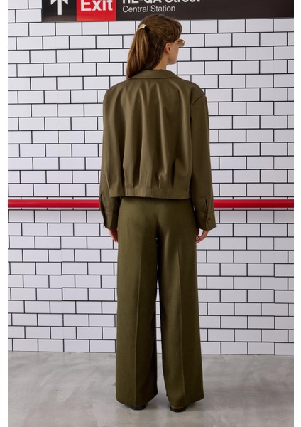 Pile Detaylı Poliviskon Ceket Haki indirimleri