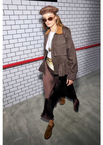 Nervürlü Kanvas Ceket Acı Kahve