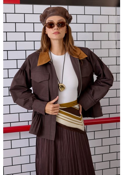 Nervürlü Kanvas Ceket Acı Kahve modelleri