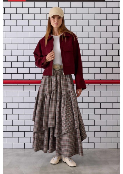 Ekoseli Bohem Etek Bordo modelleri