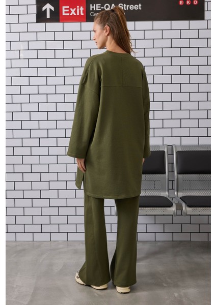 Uzun Rahat Kesim Sweatshirt Yosun Yeşili modelleri