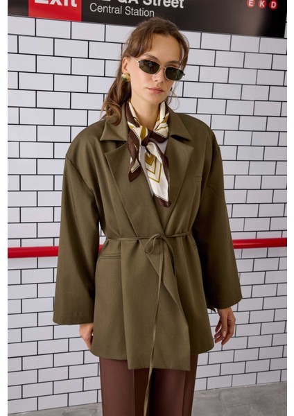 Bağcıklı Poliviskon Ceket Haki modelleri
