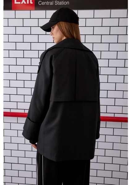 Kruvaze Kesim Trençkot Siyah indirimleri