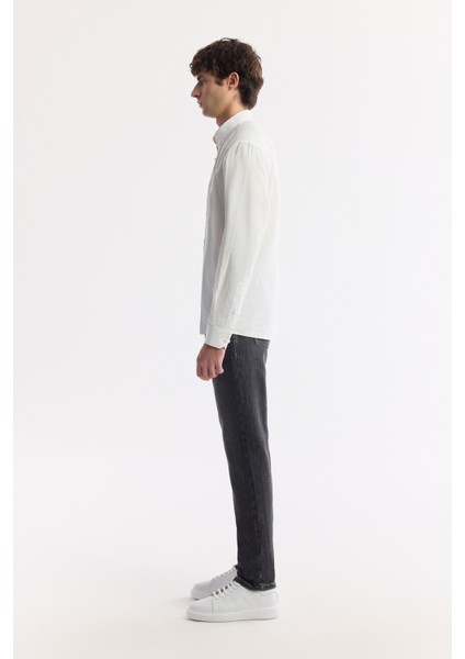Erkek Regular Fit Beyaz Düğmeli Yaka %100 Pamuk Oxford Basic Gömlek B002034