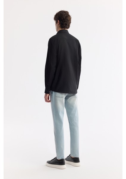 Erkek Regular Fit Siyah Düğmeli Yaka %100 Pamuk Oxford Basic Gömlek B002034