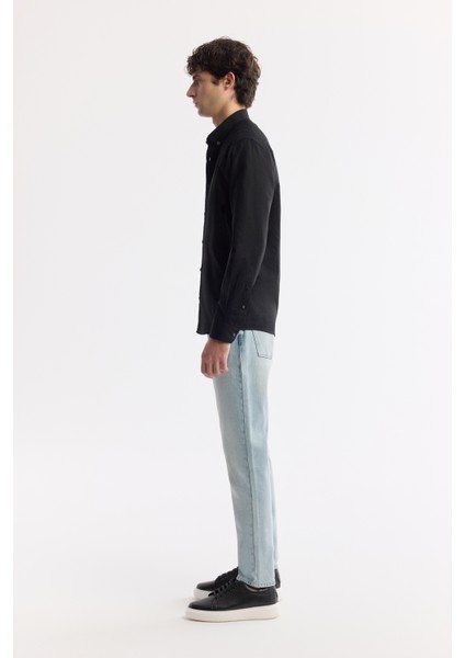 Erkek Regular Fit Siyah Düğmeli Yaka %100 Pamuk Oxford Basic Gömlek B002034