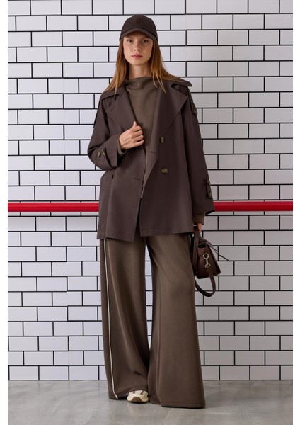 Kruvaze Kesim Trençkot Acı Kahve