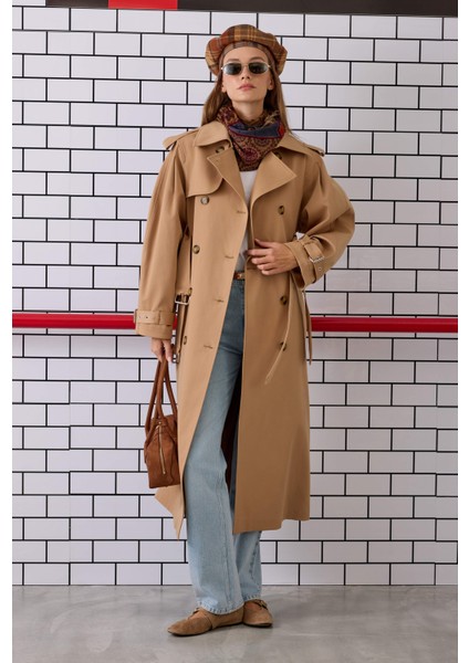 Çift Kemerli Trençkot Camel