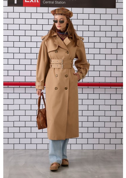 Çift Kemerli Trençkot Camel fırsatları