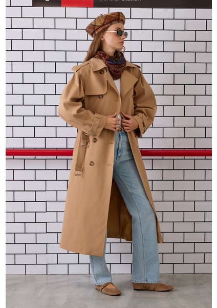 Çift Kemerli Trençkot Camel indirimleri