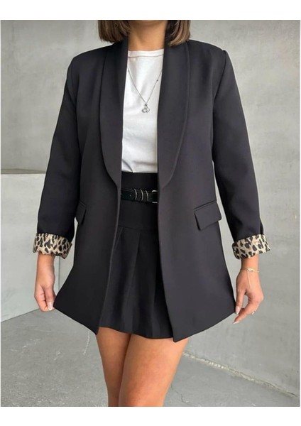 Iç Leopar Desenli Siyah Blazer Ceket fiyatları
