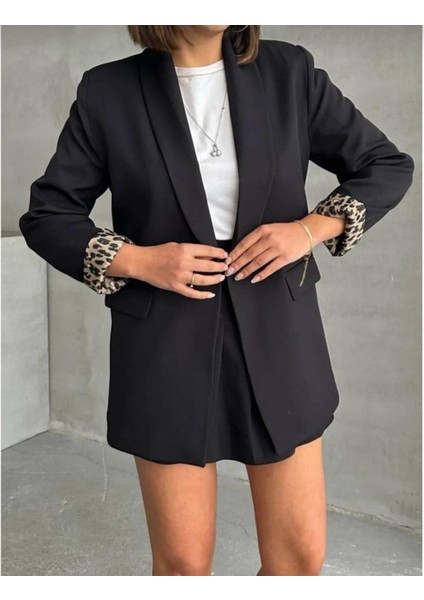Iç Leopar Desenli Siyah Blazer Ceket modelleri