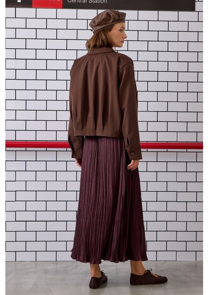 Pile Detaylı Poliviskon Ceket Kahve indirimleri