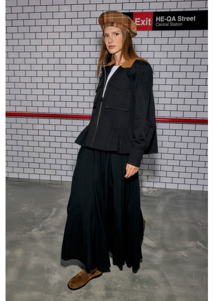 Nervürlü Kanvas Ceket Siyah