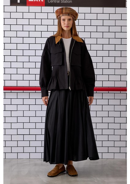 Nervürlü Kanvas Ceket Siyah fırsatları