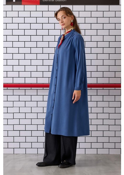 Omzu Büzgülü Gömlek Kot Mavi modelleri