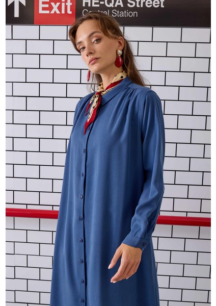 Omzu Büzgülü Gömlek Kot Mavi fırsatları