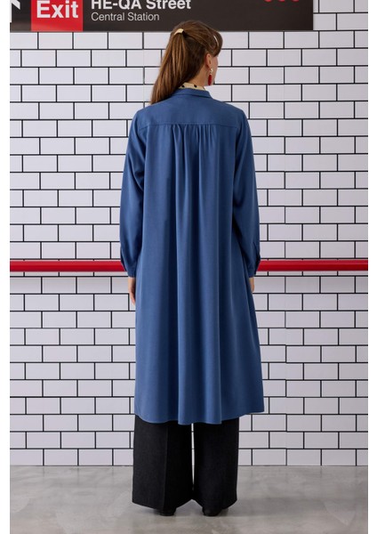 Omzu Büzgülü Gömlek Kot Mavi indirimleri