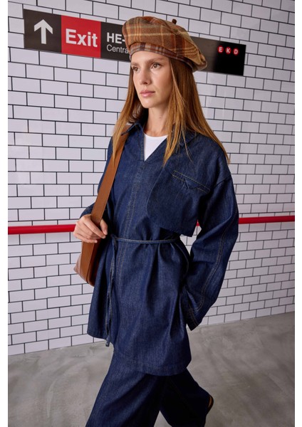 Cep Detaylı Denim Tunik Mavi fiyatları