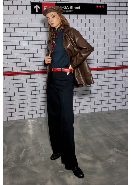 Nervürlü Denim Pantolon Koyu Lacivert