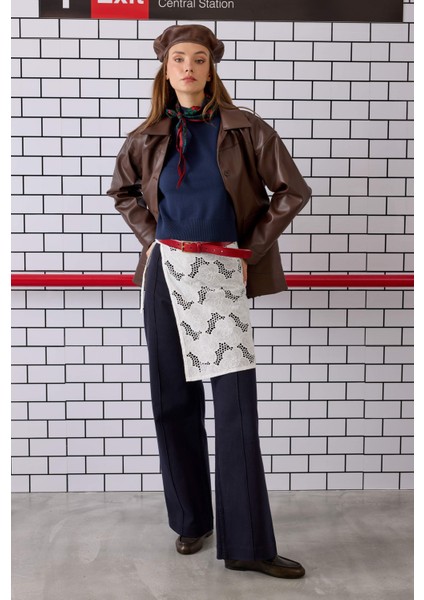 Nervürlü Denim Pantolon Koyu Lacivert modelleri