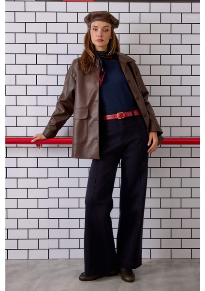 Nervürlü Denim Pantolon Koyu Lacivert fırsatları