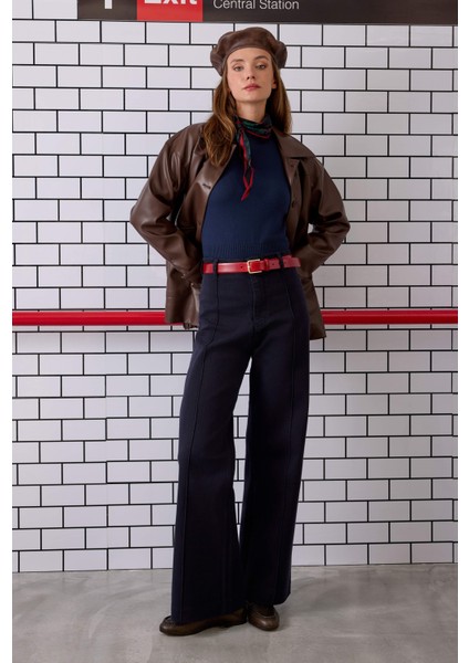 Nervürlü Denim Pantolon Koyu Lacivert indirimleri