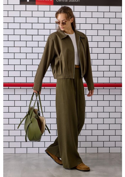 Pile Detaylı Palazzo Pantolon Orman Yeşili fiyatları