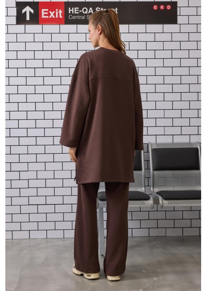 Uzun Rahat Kesim Sweatshirt Acı Kahve modelleri