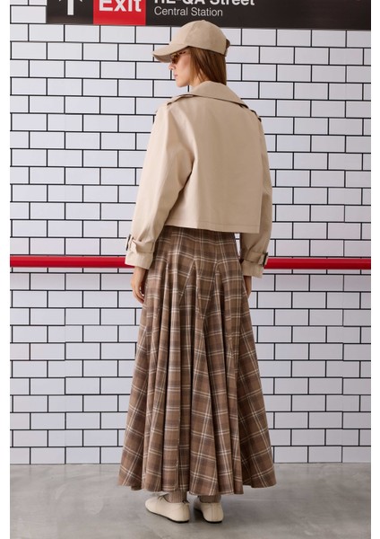 Volanlı Ekose Etek Bej modelleri