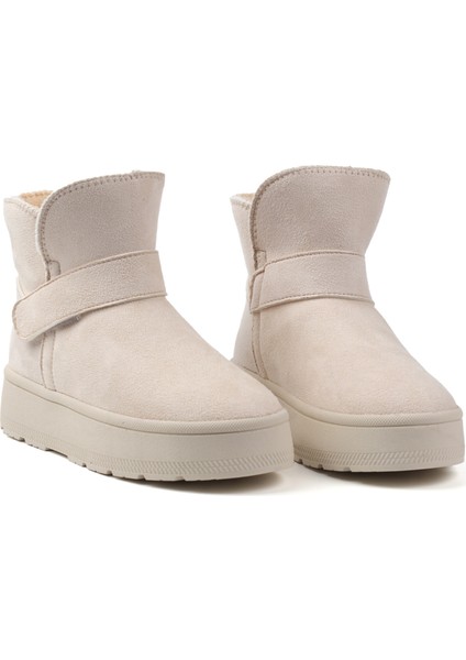 Kadın Krem Günlük Kalın Taban Bot - Içi Kürklü Platform Streç Model