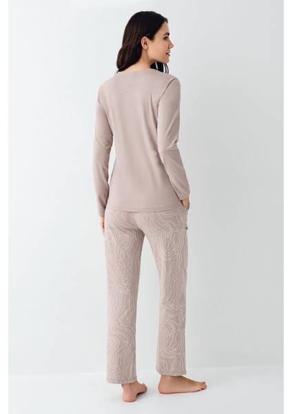Paris Büyük Beden Kadın Modal Pamuklu Vizon Düğmeli Uzun Kollu Pijama Takım fırsatları