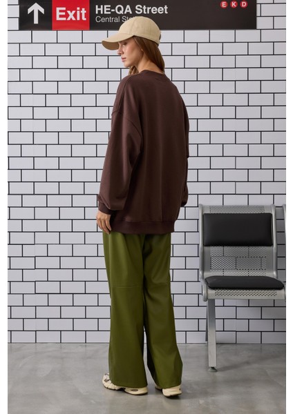 Nakışlı Sweatshirt Acı Kahve indirimleri