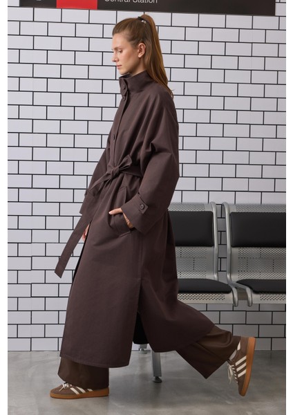 Funnel Uzun Trençkot Acı Kahve indirimleri