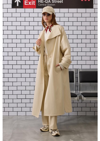 Funnel Uzun Trençkot Krem fiyatları