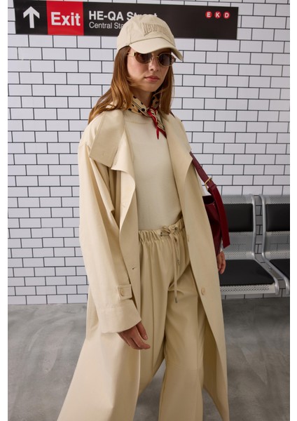 Funnel Uzun Trençkot Krem fırsatları