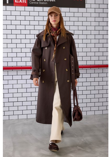 Çift Kemerli Trençkot Acı Kahve modelleri