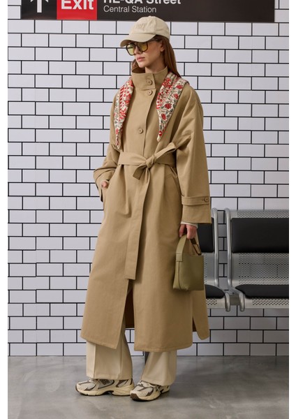 Funnel Uzun Trençkot Açık Vizon