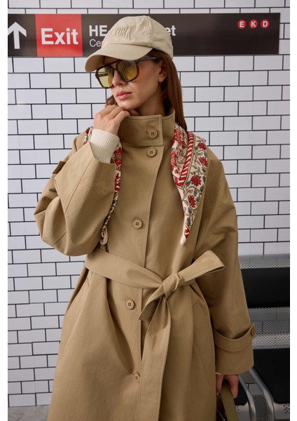 Funnel Uzun Trençkot Açık Vizon fiyatları