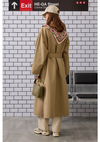 Funnel Uzun Trençkot Açık Vizon modelleri