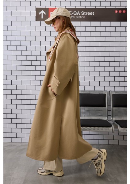 Funnel Uzun Trençkot Açık Vizon fırsatları